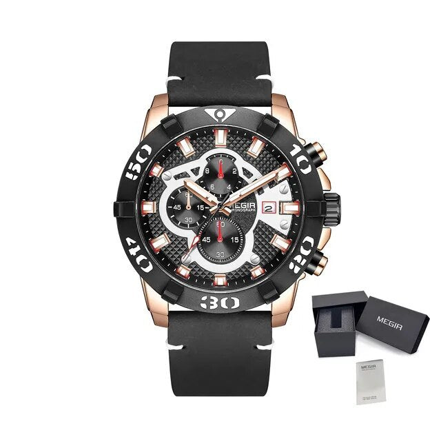 Megir Big Dial Luminous Leather Watch | Chronlux