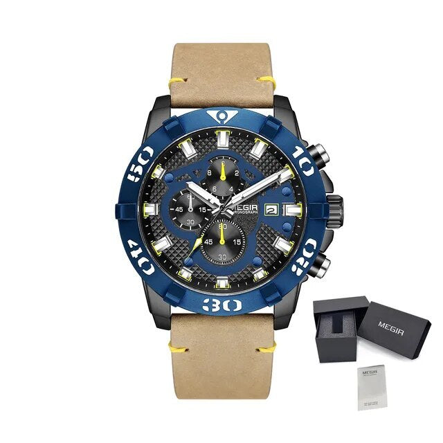 Megir Big Dial Luminous Leather Watch | Chronlux