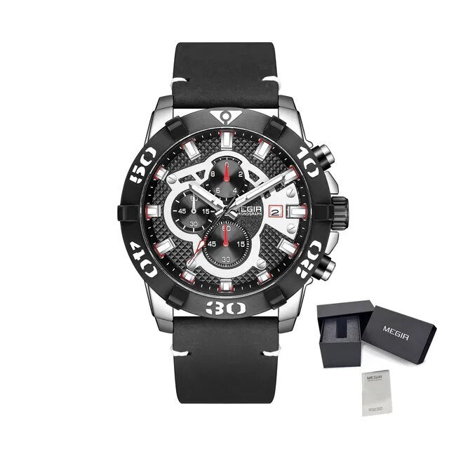 Megir Big Dial Luminous Leather Watch | Chronlux