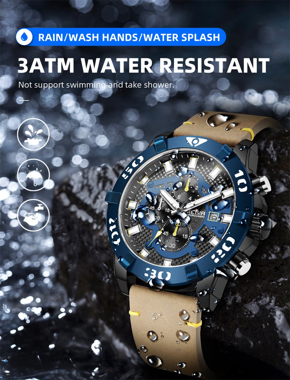 Megir Big Dial Luminous Leather Watch | Chronlux