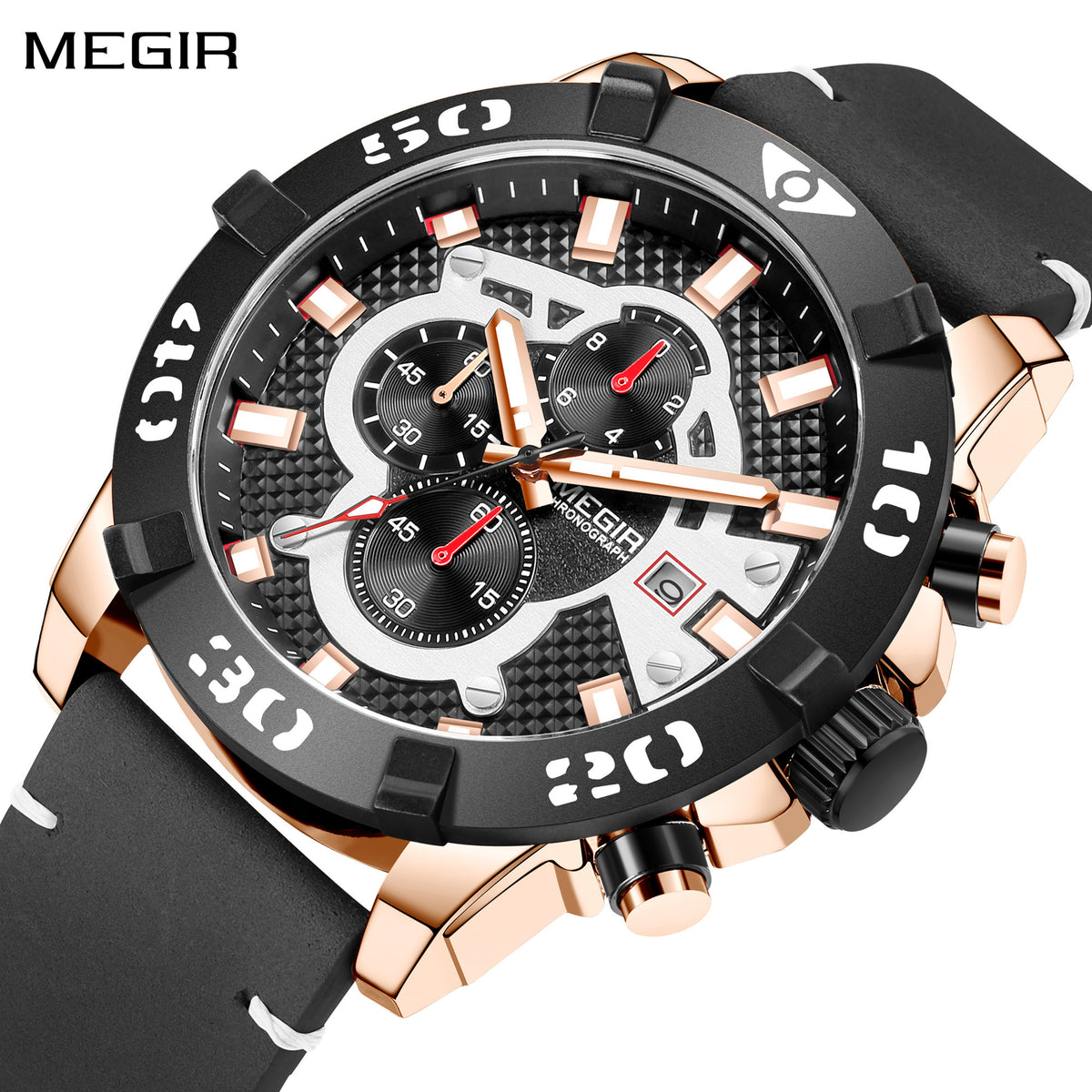 Megir Big Dial Luminous Leather Watch | Chronlux