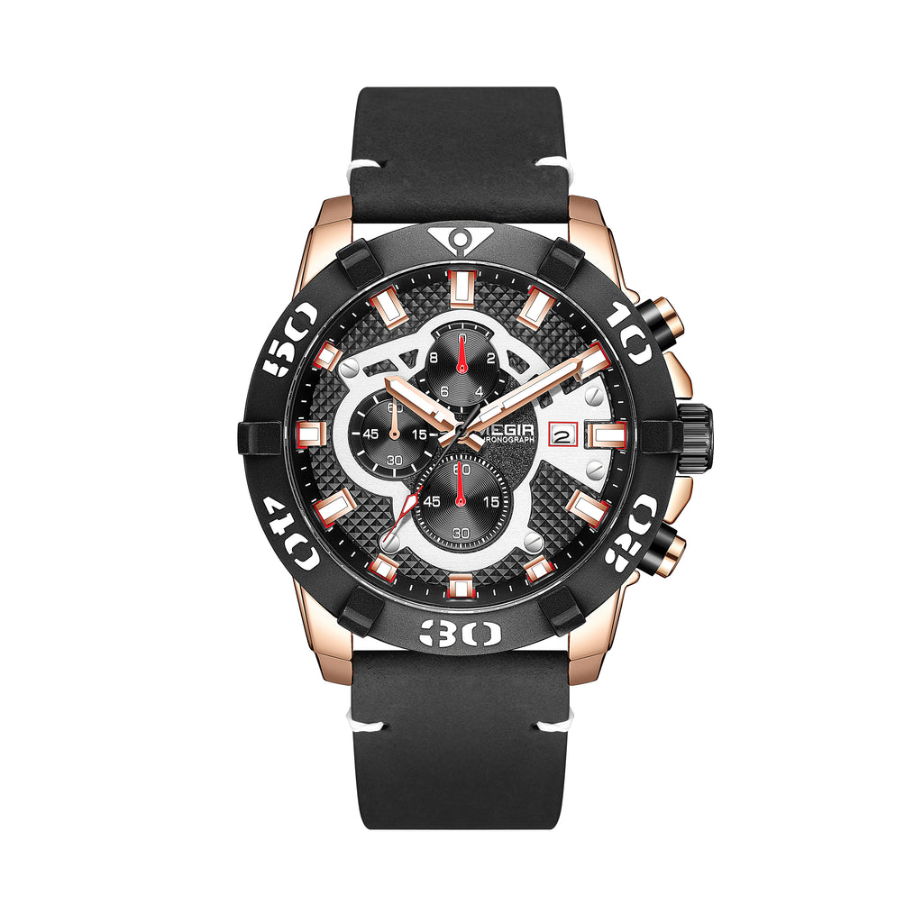 Megir Big Dial Luminous Leather Watch | Chronlux