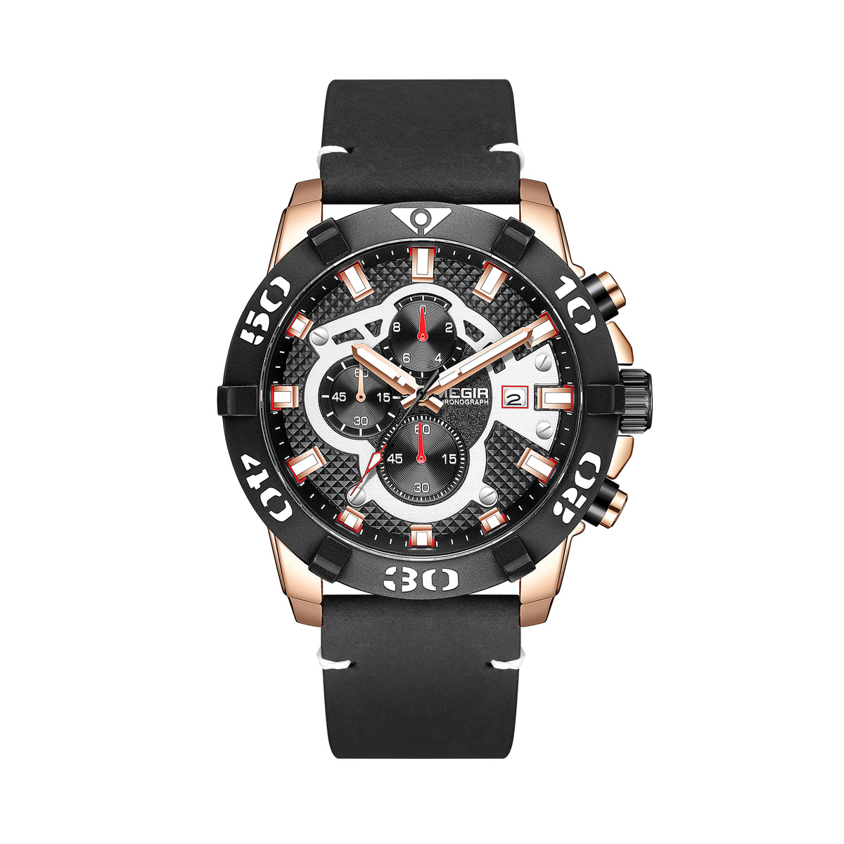 Megir Big Dial Luminous Leather Watch | Chronlux