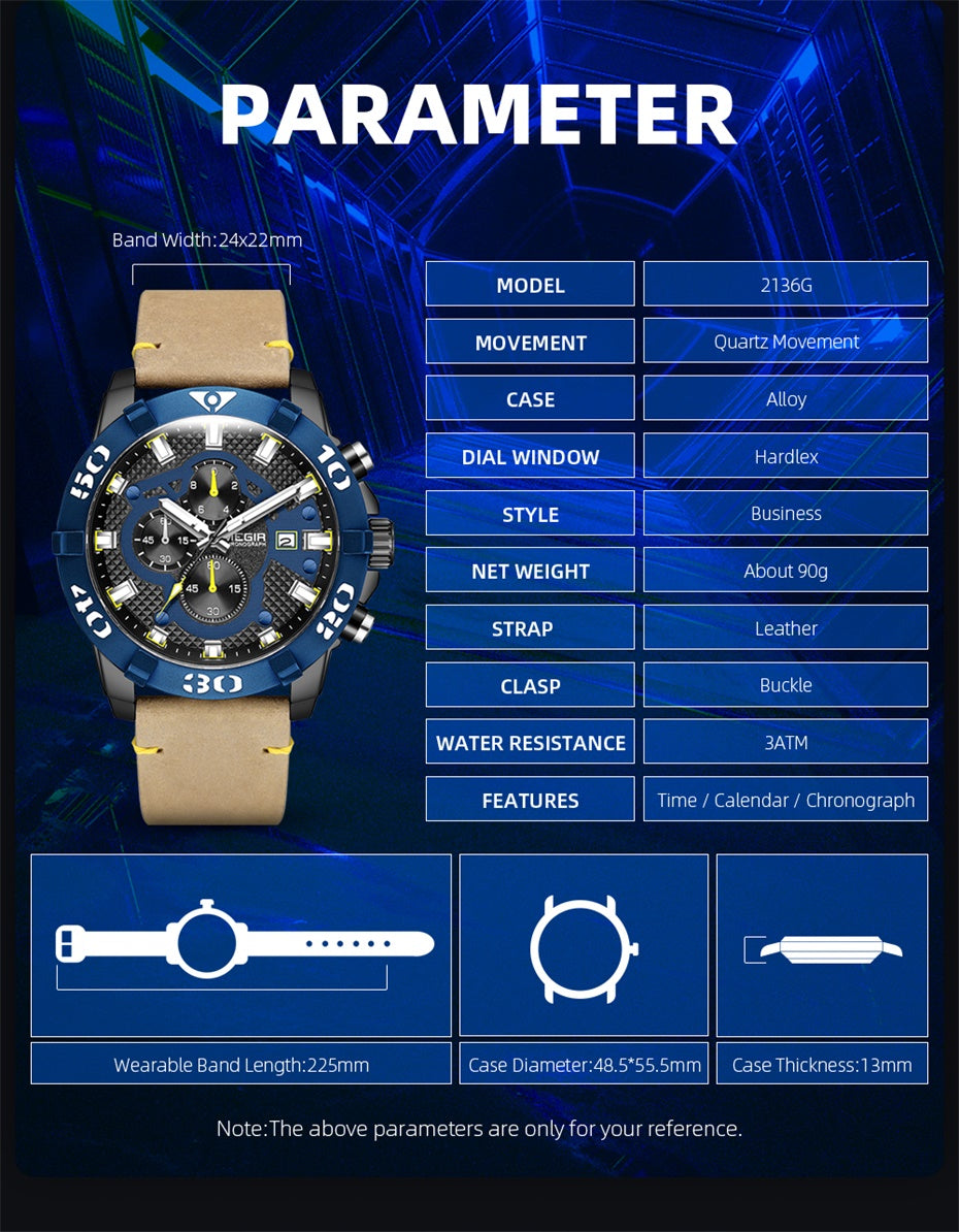 Megir Big Dial Luminous Leather Watch | Chronlux