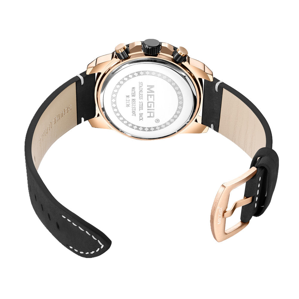 Megir Big Dial Luminous Leather Watch | Chronlux