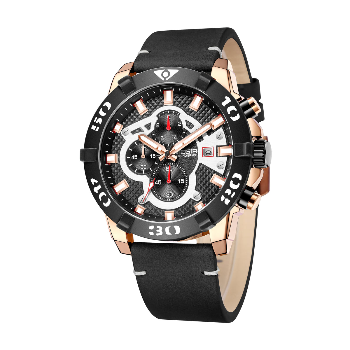 Megir Big Dial Luminous Leather Watch | Chronlux
