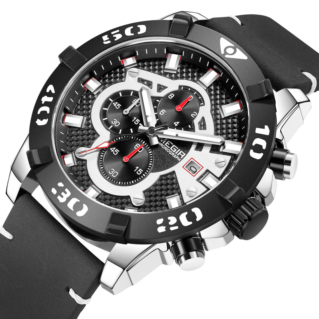 Megir Big Dial Luminous Leather Watch | Chronlux