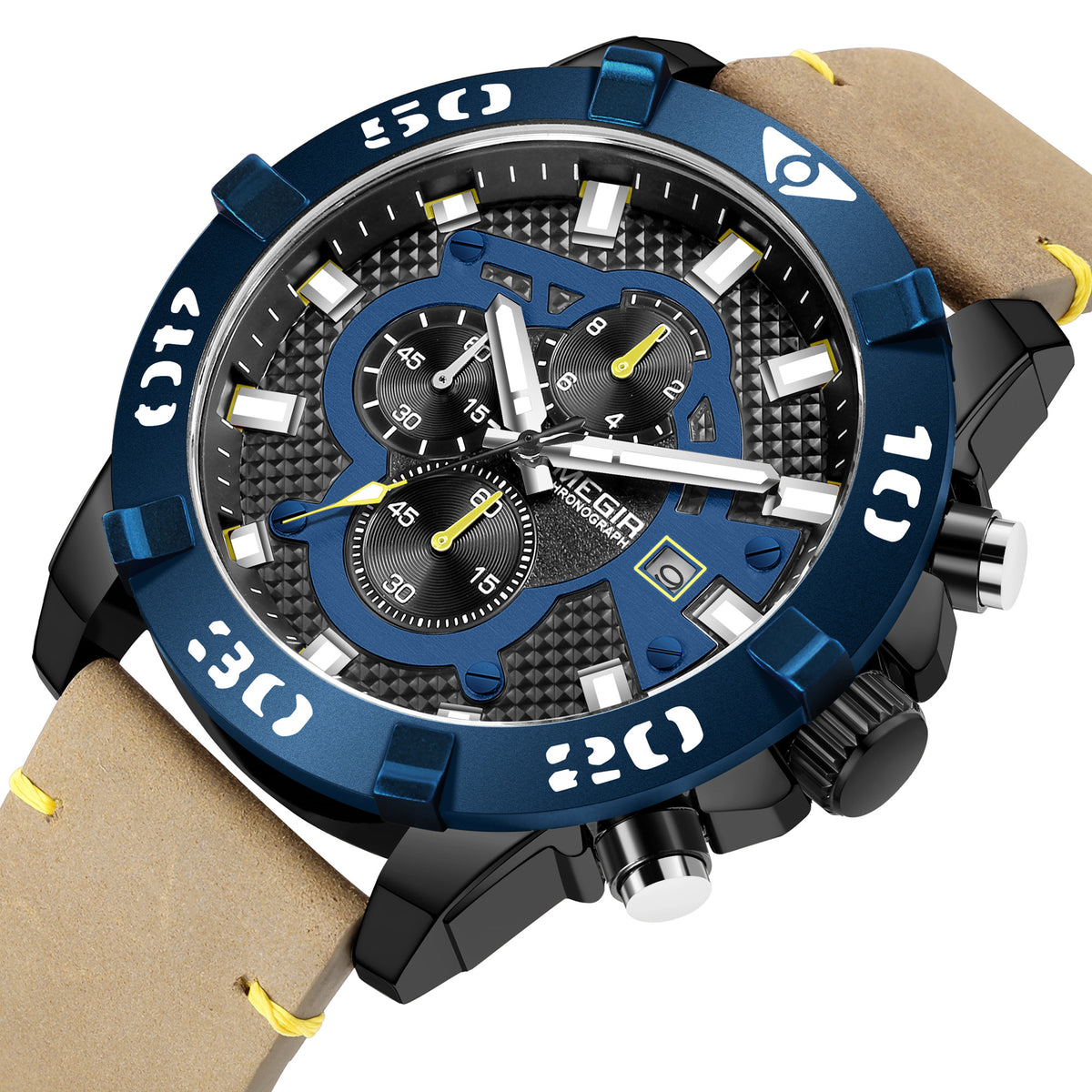 Megir Big Dial Luminous Leather Watch | Chronlux