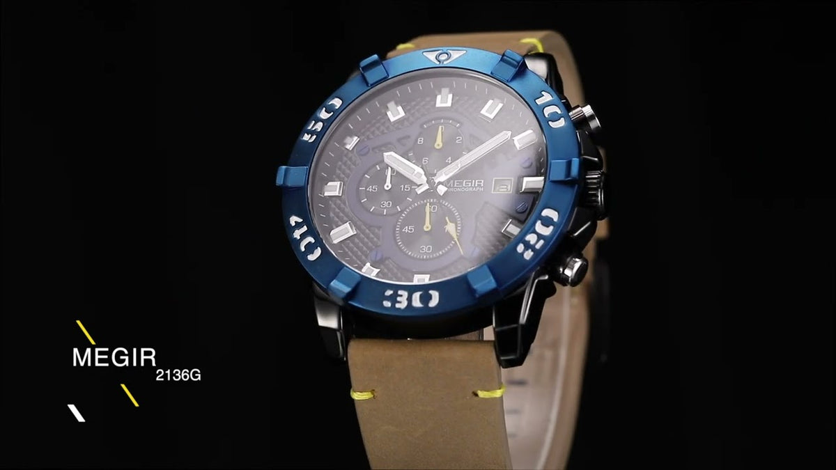 Megir Big Dial Luminous Leather Watch | Chronlux