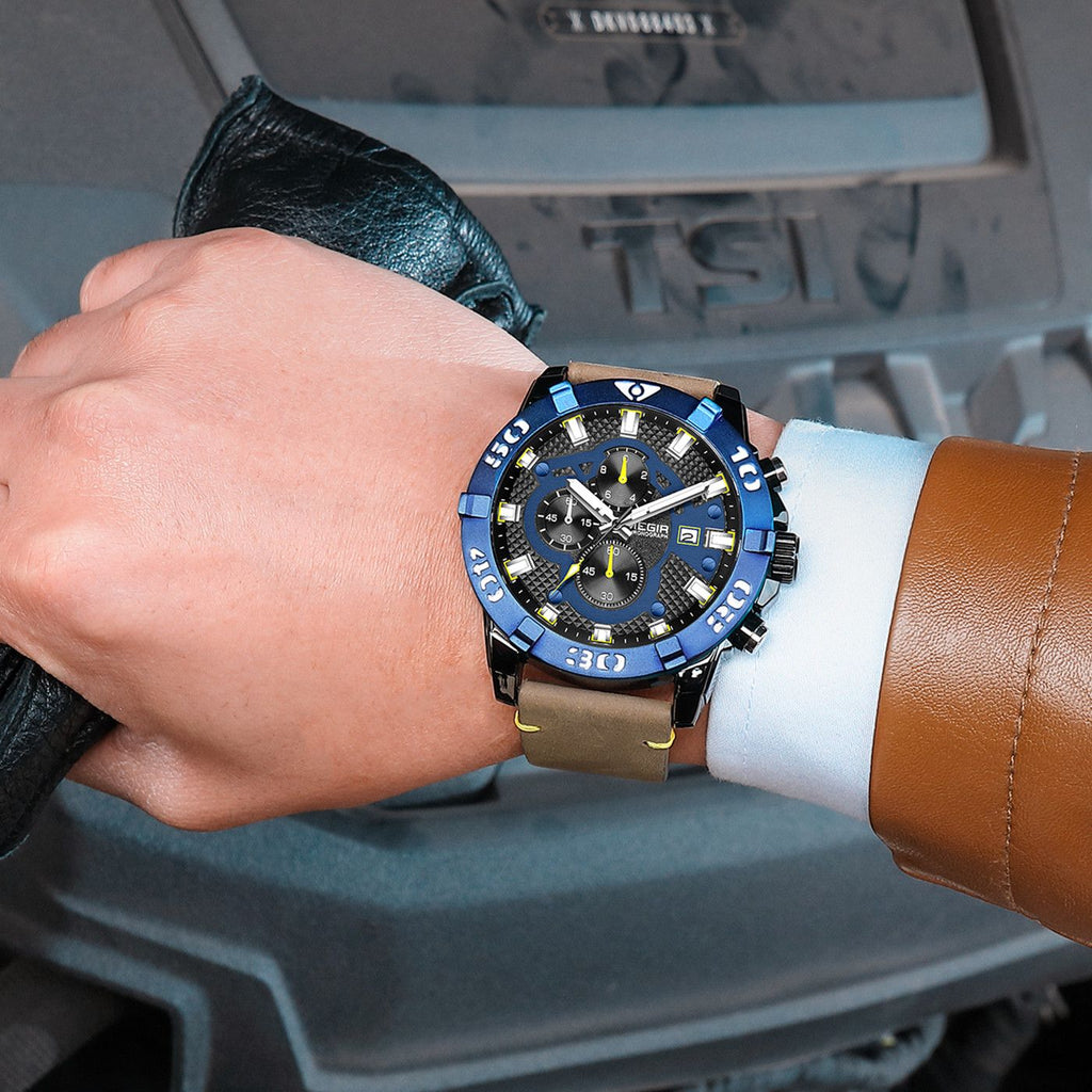 Megir Big Dial Luminous Leather Watch | Chronlux