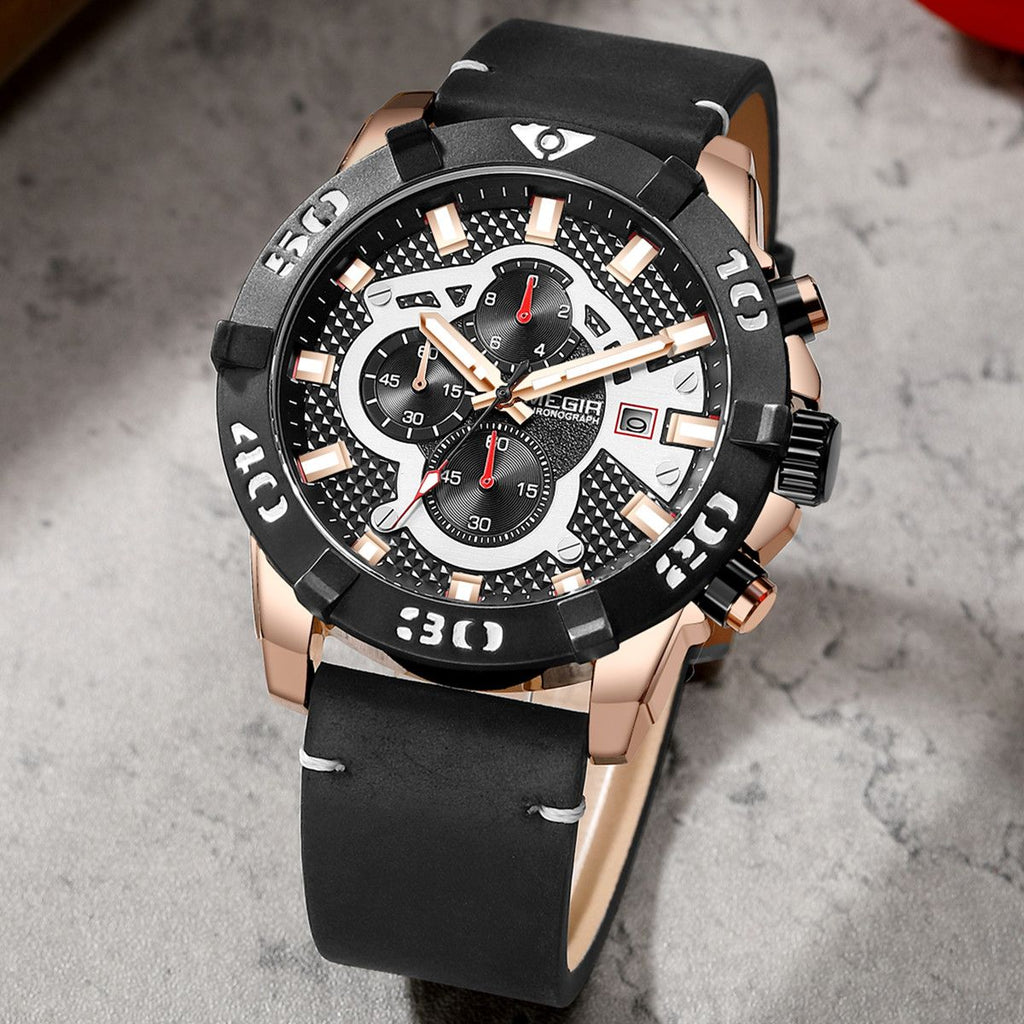 Megir Big Dial Luminous Leather Watch | Chronlux