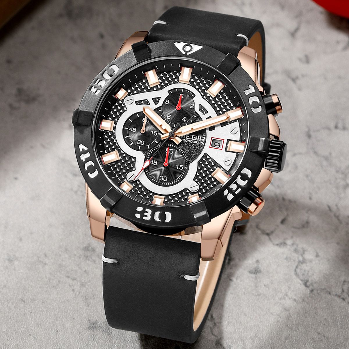 Megir Big Dial Luminous Leather Watch | Chronlux
