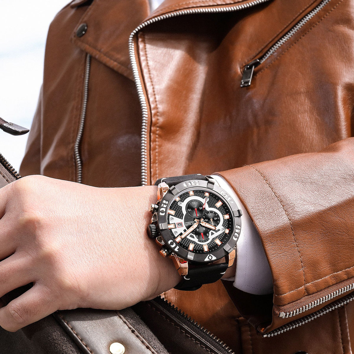 Megir Big Dial Luminous Leather Watch | Chronlux