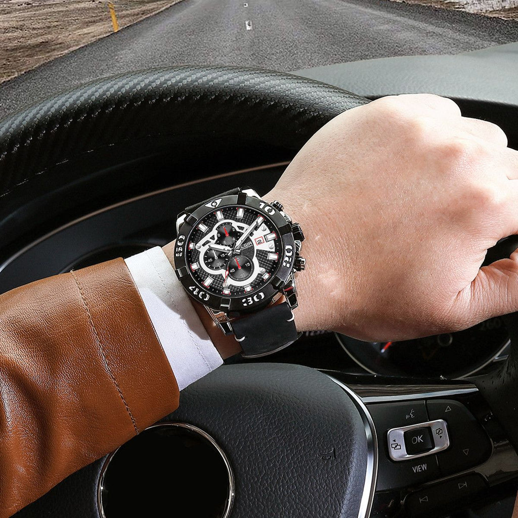 Megir Big Dial Luminous Leather Watch | Chronlux